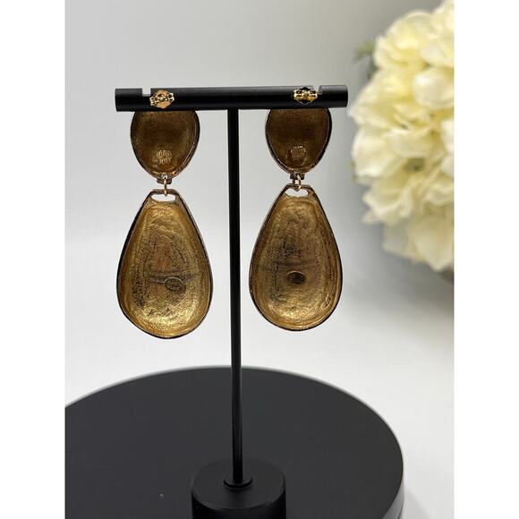 Kenneth Jay Lane Polished Gold Teardrop Dangle Pierced Chunky Earrings - Picture 3 of 10